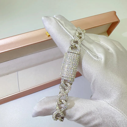 10mm Moissanite Cuban Link Necklace | S925 Silver Single-Row Hip Hop Chain - CaratixJewelry