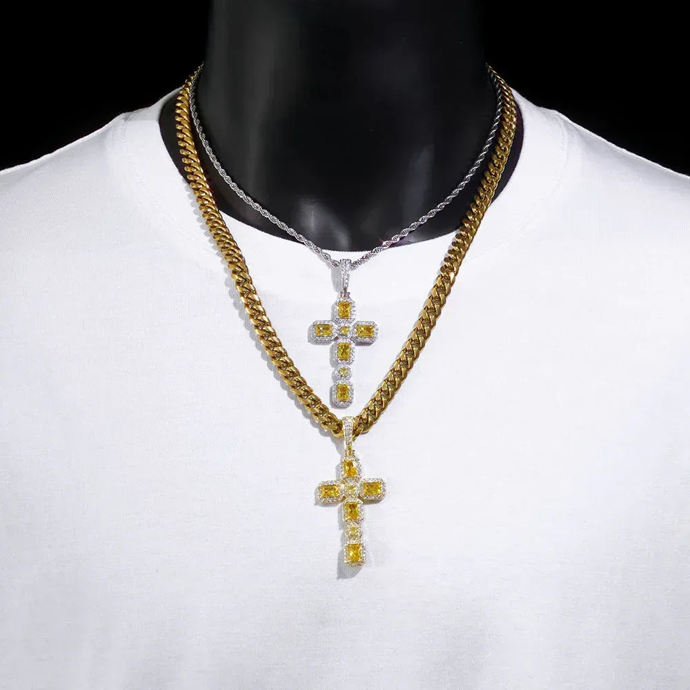 Iced Sugar Cut Cross Pendant Necklace Zircon for Men | Caratix Jewelry - CaratixJewelry