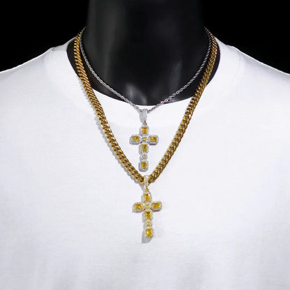 Iced Sugar Cut Cross Pendant Necklace Zircon for Men | Caratix Jewelry - CaratixJewelry