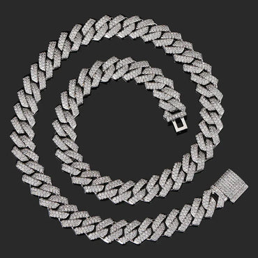 14mm Cuban Chain Necklace with Zircon Stones - CaratixJewelry