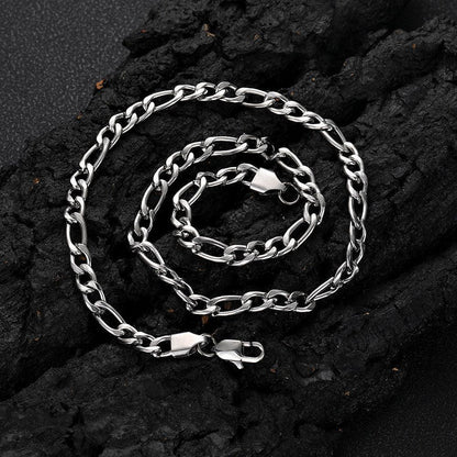 Stainless Steel Figaro Chain Necklace with Box Clasp Hip Hop Style for Men | Caratix Jewelry - CaratixJewelry