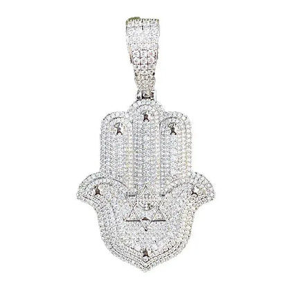 Iced Out Hand & Star Pendant | Unisex Real Copper CZ "Lucky Charm" Necklace - CaratixJewelry