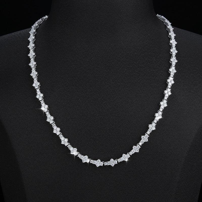 Moissanite Tennis Chain with Cross-Flower Design – S925 Sterling Silver Iced-Out Hip Hop Bracelet/Necklace - CaratixJewelry