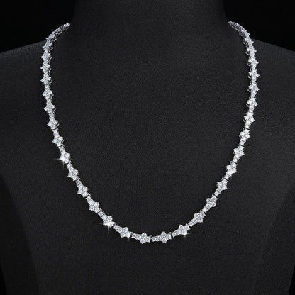 Moissanite Tennis Chain with Cross-Flower Design – S925 Sterling Silver Iced-Out Hip Hop Bracelet/Necklace - CaratixJewelry