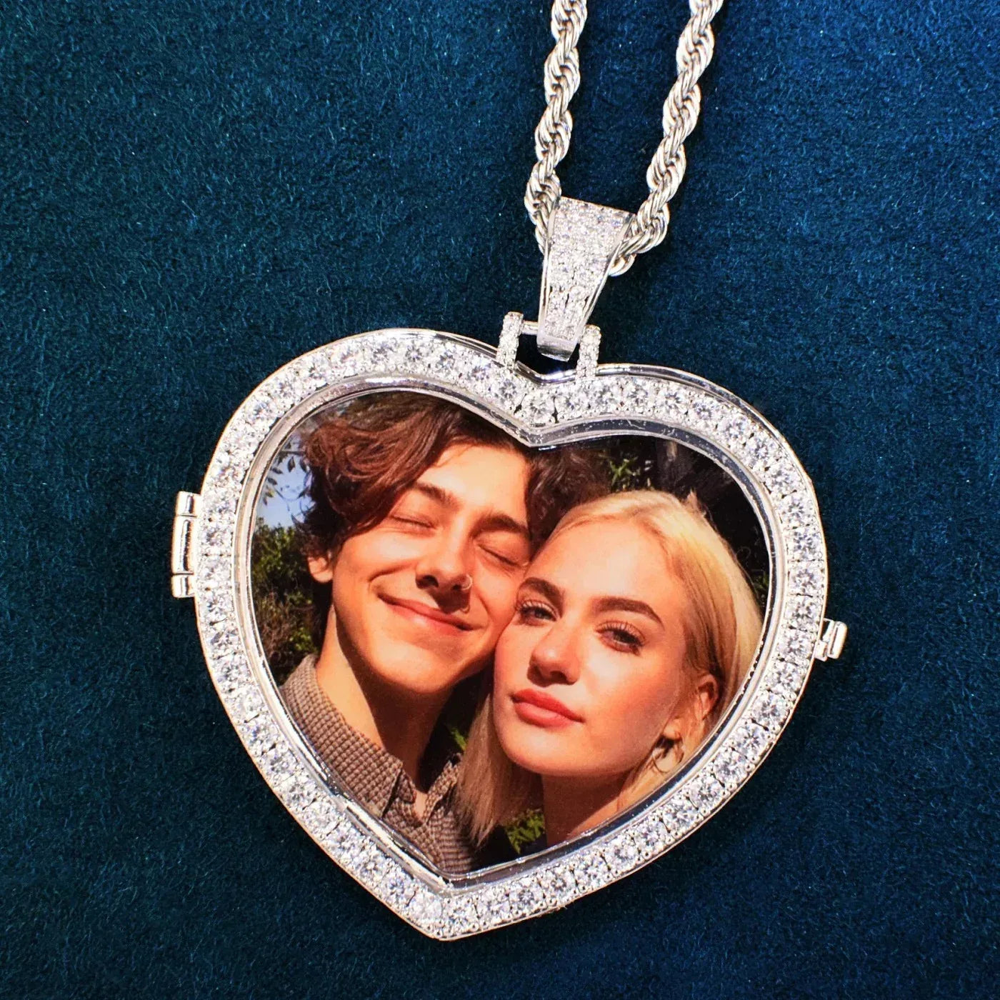 Flip-Open Heart Photo Pendant | CZ Iced Out DIY Custom Picture Hip Hop Necklace - CaratixJewelry
