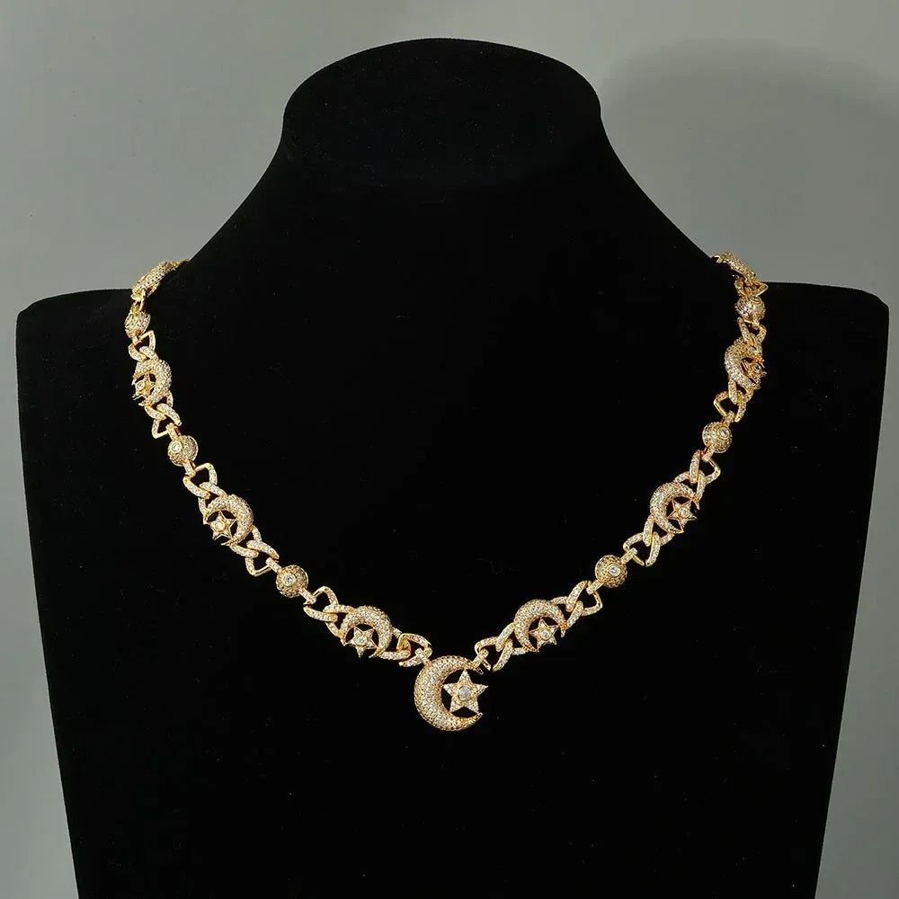 Custom 10mm Moon Star Necklace Gold Chain for Rapper | Caratix Jewelry - CaratixJewelry
