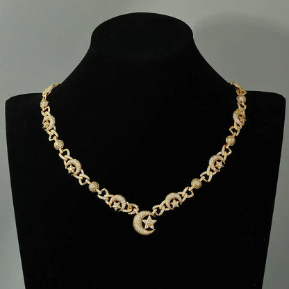 Custom 10mm Moon Star Necklace Gold Chain for Rapper | Caratix Jewelry - CaratixJewelry