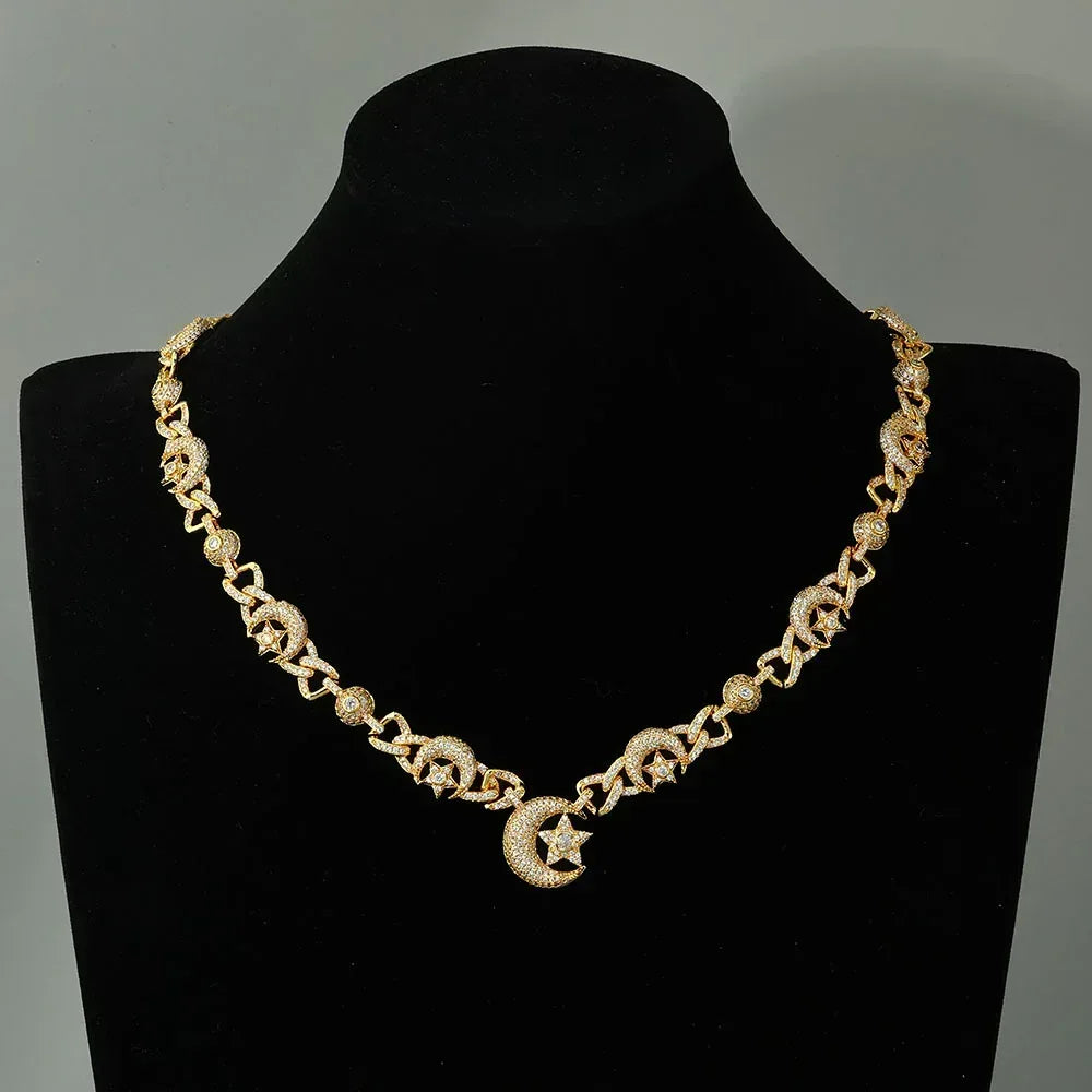 Custom 10mm Moon Star Necklace & Bracelet Gold Chain for Rapper | Caratix - CaratixJewelry