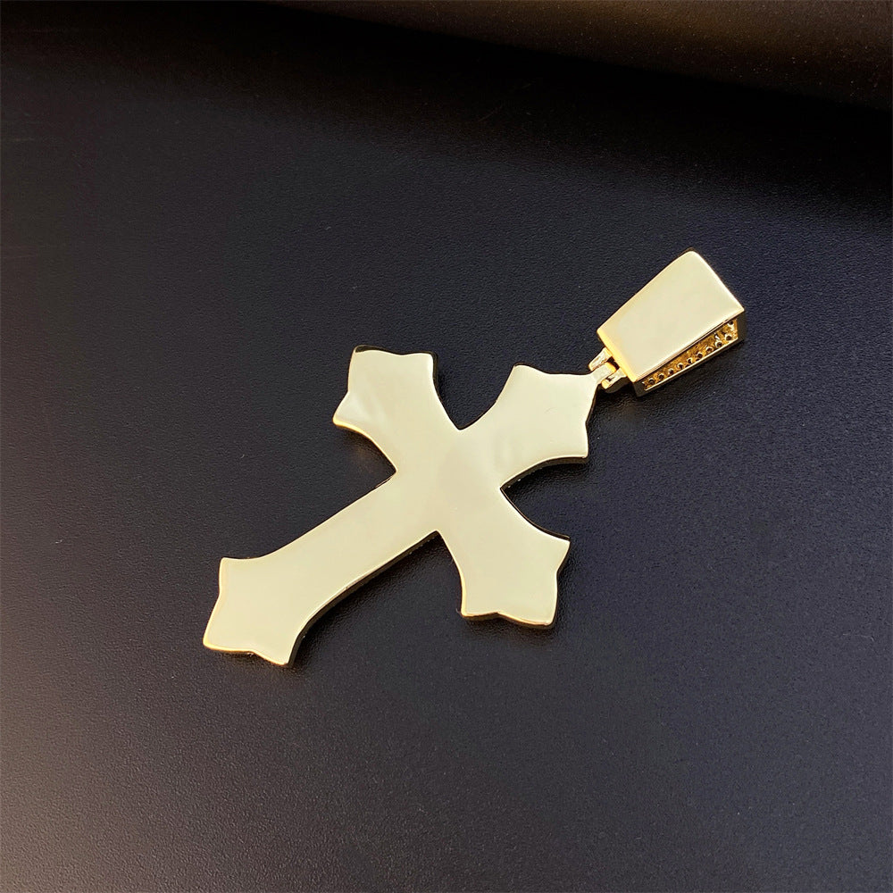 Iced Out Cross Pendant | Men's Gold Plated Hip Hop Cross Necklace | Caratix