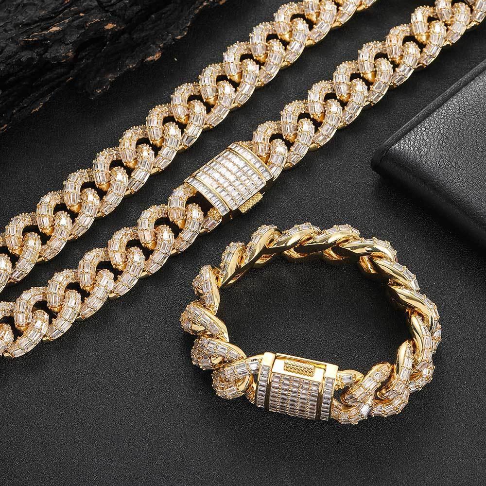 21mm Iced Out Cuban Link Chain Necklace Triple Row Zircon - CaratixJewelry