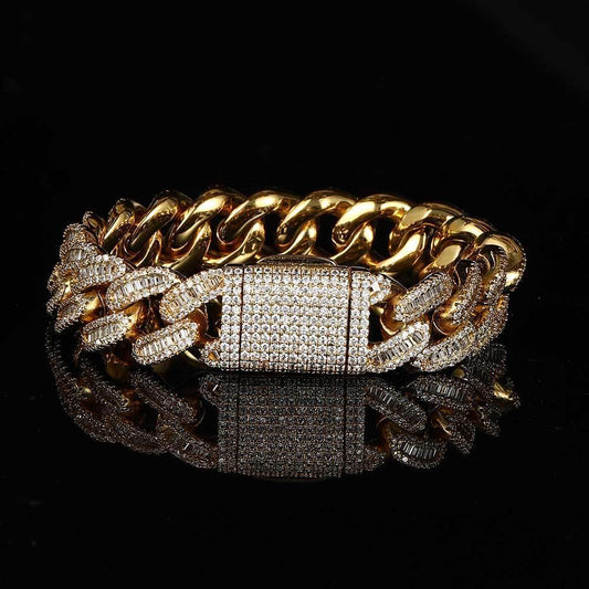 15mm Mixed Zircon Cuban Link Bracelet Luxury Hip Hop Jewelry - CaratixJewelry