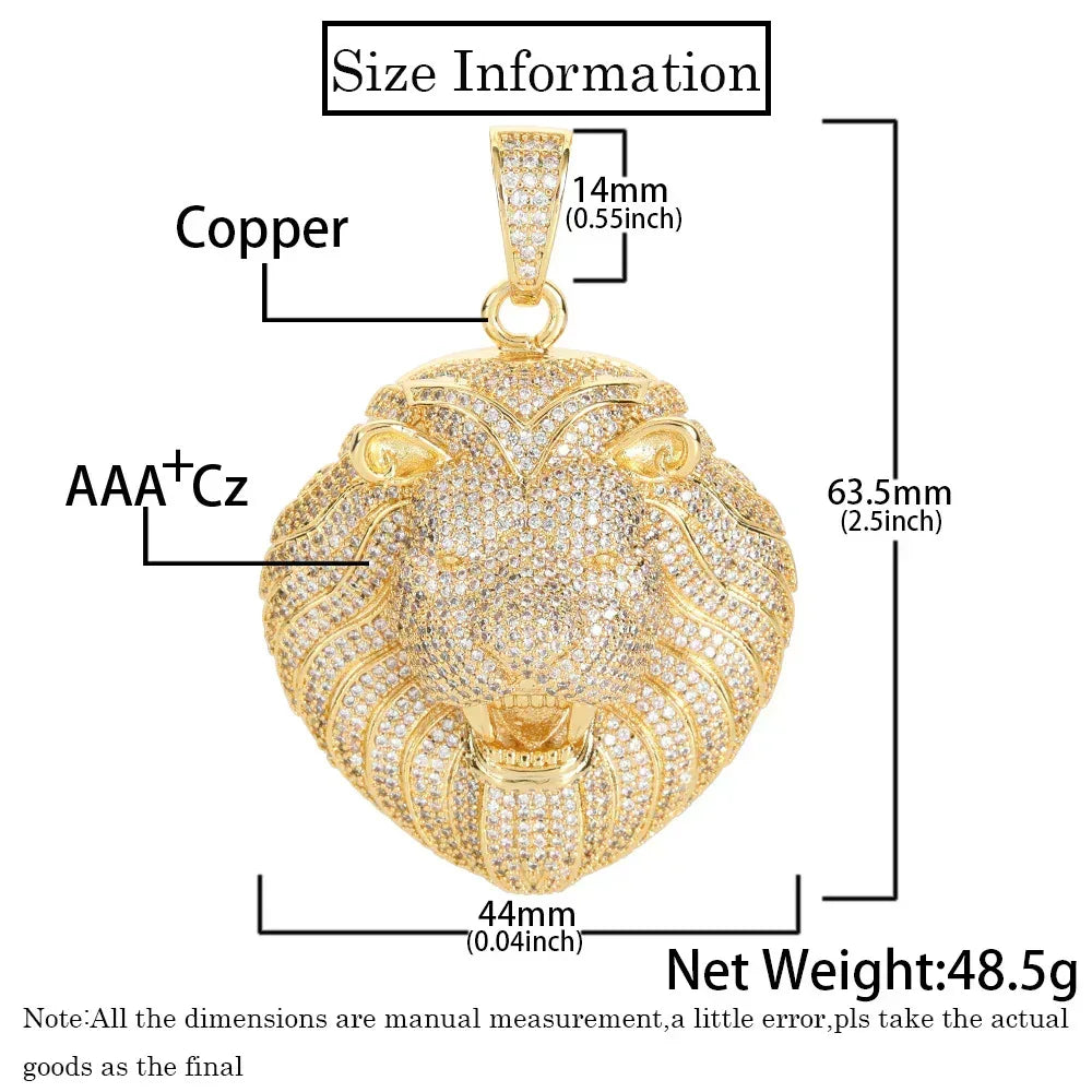 Custom Full Lion Head Pendant Necklace with Zircon Stones and Gold Plating for Men | Caratix Jewelry - CaratixJewelry