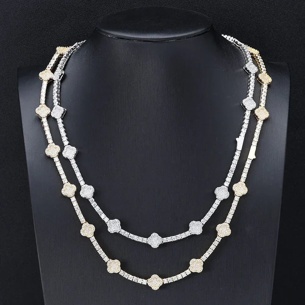 Custom Iced Out Jewelry Clover Tennis Chain | Full Iced Necklace & Bracelet | Caratix - CaratixJewelry