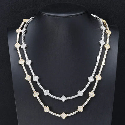 Men's Spring-Clasp Clover Tennis Chain | 5A Zircon Iced Out Necklace | Premium Gold Chain Rapper Style | Caratix - CaratixJewelry