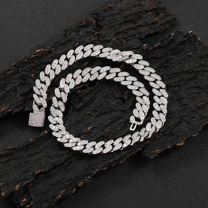 12mm Iced Out Cuban Chain Necklace Single Row Zircon - CaratixJewelry