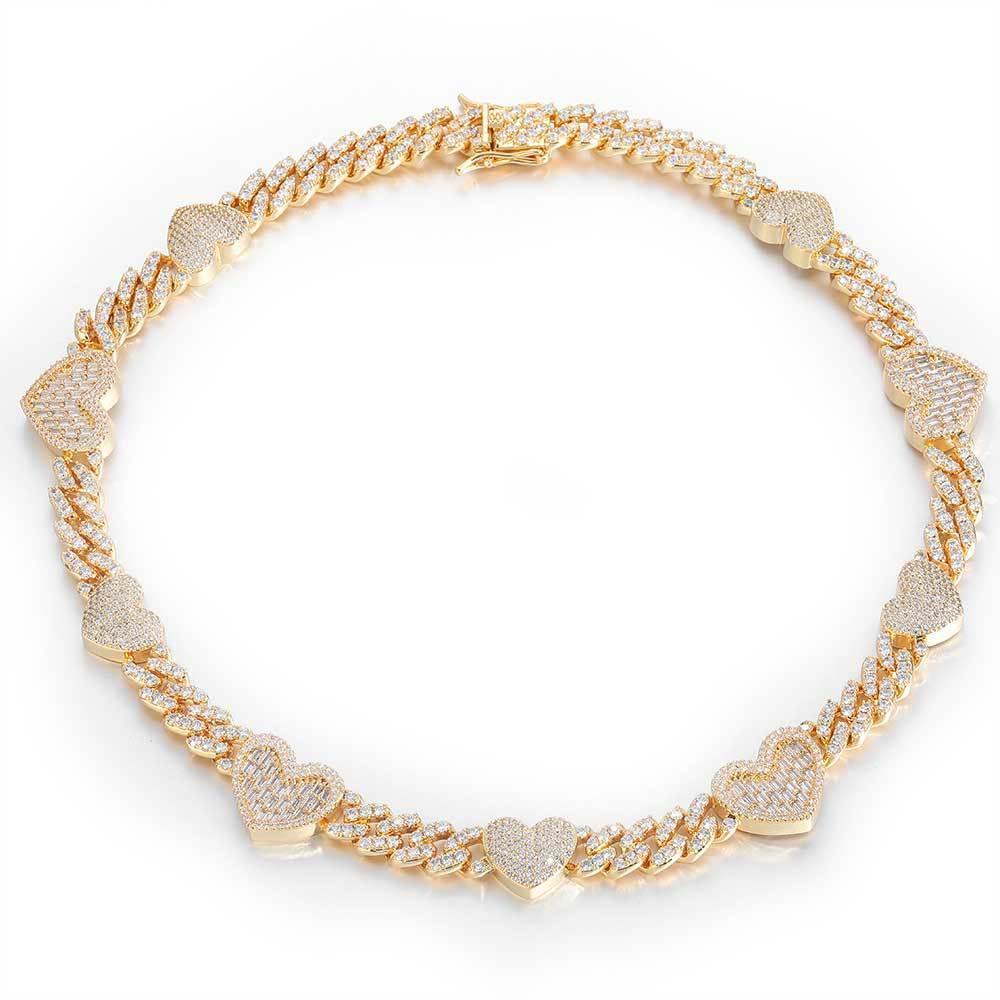 Heart Zircon Cuban Chain Choker Necklace Elegant Jewelry - CaratixJewelry
