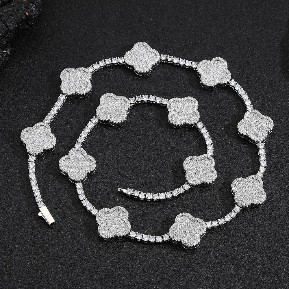 Men's Spring Clasp Clover Tennis Chain | 5mm Iced Out Zircon Necklace | Premium Gold Chain Rapper Style | Caratix - CaratixJewelry