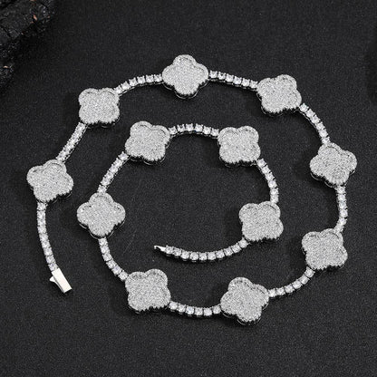Men's Spring Clasp Clover Tennis Chain | 5mm Iced Out Zircon Necklace | Premium Gold Chain Rapper Style | Caratix - CaratixJewelry