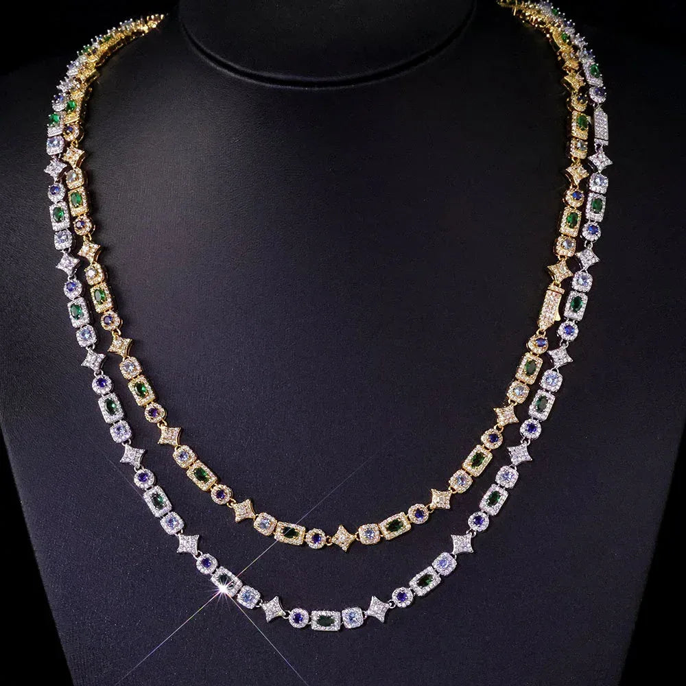 6mm Geometric Color Zircon Hip Hop Necklace Rapper Iced Out Chain Style | Caratix Jewelry - CaratixJewelry