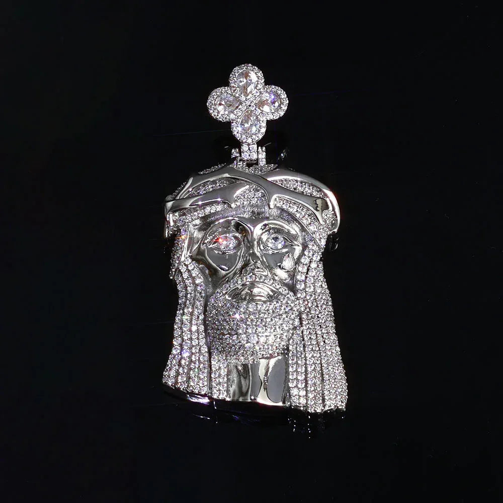 Men's Clover-Clasp Figure Portrait Pendant | Iced Out Copper Zircon Medallion | Custom Hip Hop Bling | Caratix - CaratixJewelry