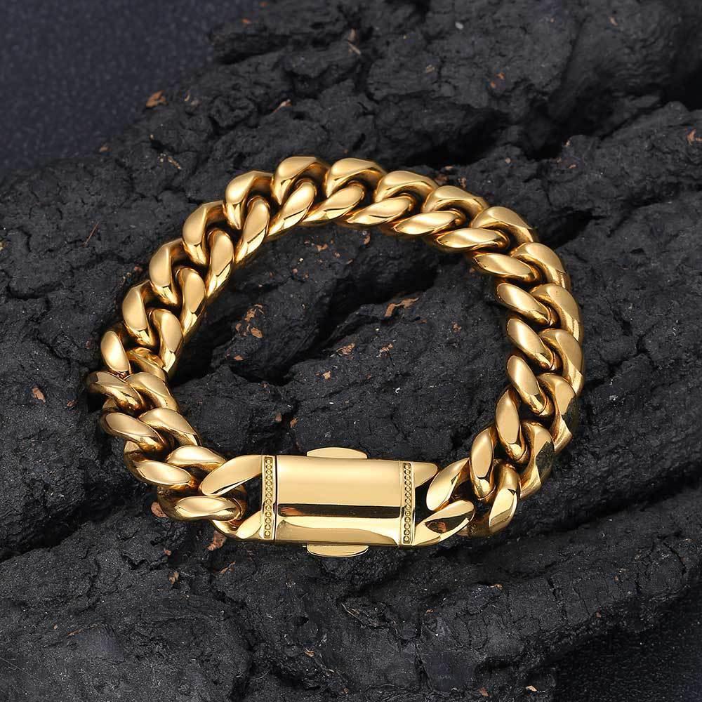 Iced Out Cuban Bracelet Stainless Steel Titanium | Caratix Jewelry - CaratixJewelry