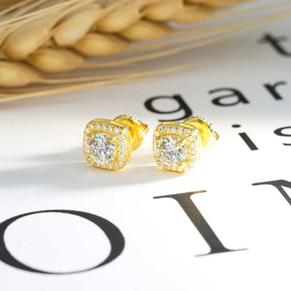S925 Sterling Silver 5mm Princess Cut Moissanite Studs | Square Diamond Tester Earrings | Caratix