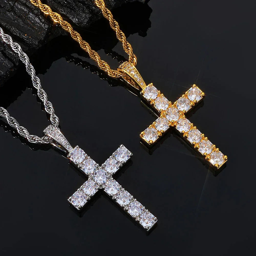 Custom Vintage Large Cross Pendant Necklace with Zircon Stones for Men | Caratix Jewelry - CaratixJewelry