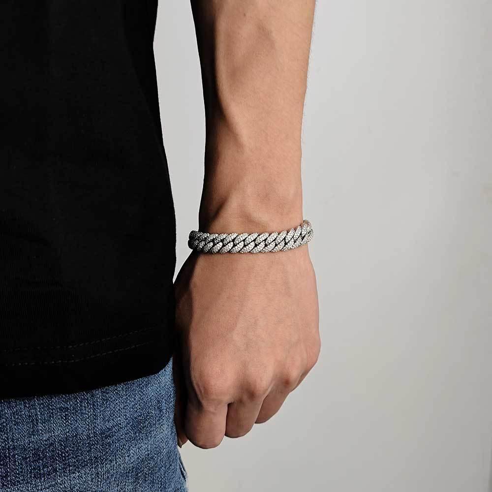 10mm Iced Out Cuban Bracelet Double Row Zircon Rapper - CaratixJewelry