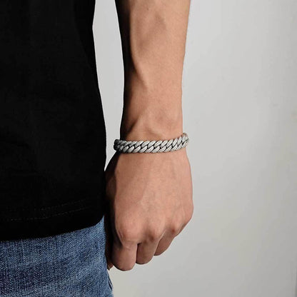 10mm Iced Out Cuban Bracelet Double Row Zircon Rapper - CaratixJewelry