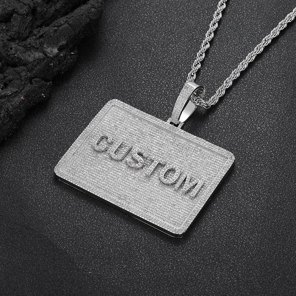 Custom Rectangular Letter Pendant Necklace with Zircon Stones for Men | Caratix Jewelry - CaratixJewelry