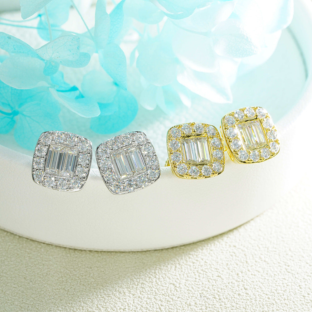 S925 Sterling Silver Square Moissanite Stud Earrings | Princess Cut Diamond Tester Proven | Caratix