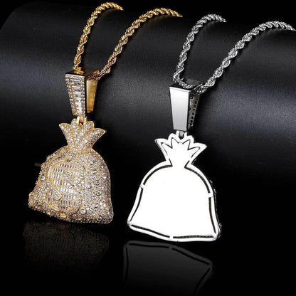 Money Bag Ice Pendant Zircon Hip Hop Jewelry Necklace for Men | Caratix Jewelry - CaratixJewelry