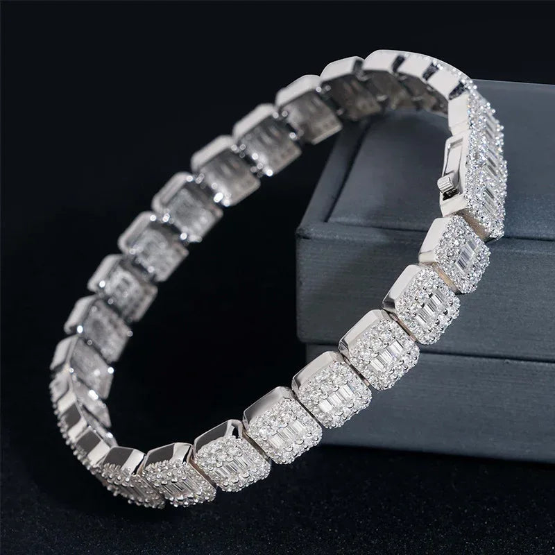 9mm Square Moissanite Bracelet | S925 Silver Men’s Hip Hop Jewelry - CaratixJewelry