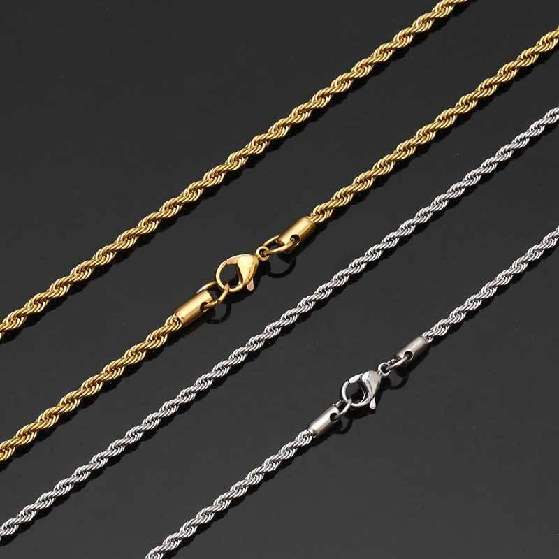 Stainless Steel Rope Chain Necklace 18K Gold Plated Unisex | Caratix Jewelry - CaratixJewelry