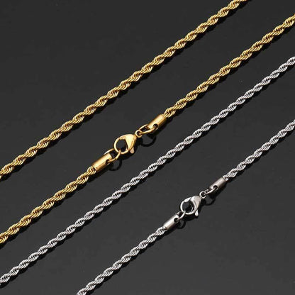Stainless Steel Rope Chain Necklace 18K Gold Plated Unisex | Caratix Jewelry - CaratixJewelry