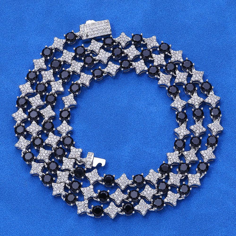 Hip Hop S925 Silver Star CZ Tennis Necklace – Full Bling Custom Design, Unique Silver Jewelry | Caratix Jewelry - CaratixJewelry
