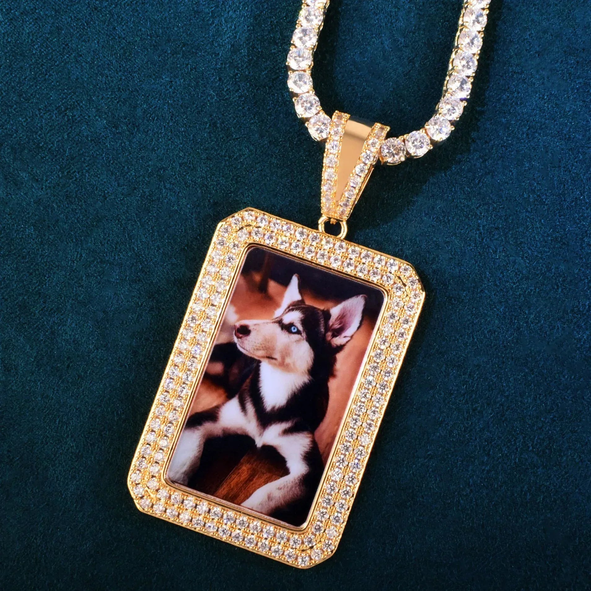 Dog Tag Photo Frame Pendant | CZ Iced Out DIY Custom Picture Hip Hop Necklace - CaratixJewelry