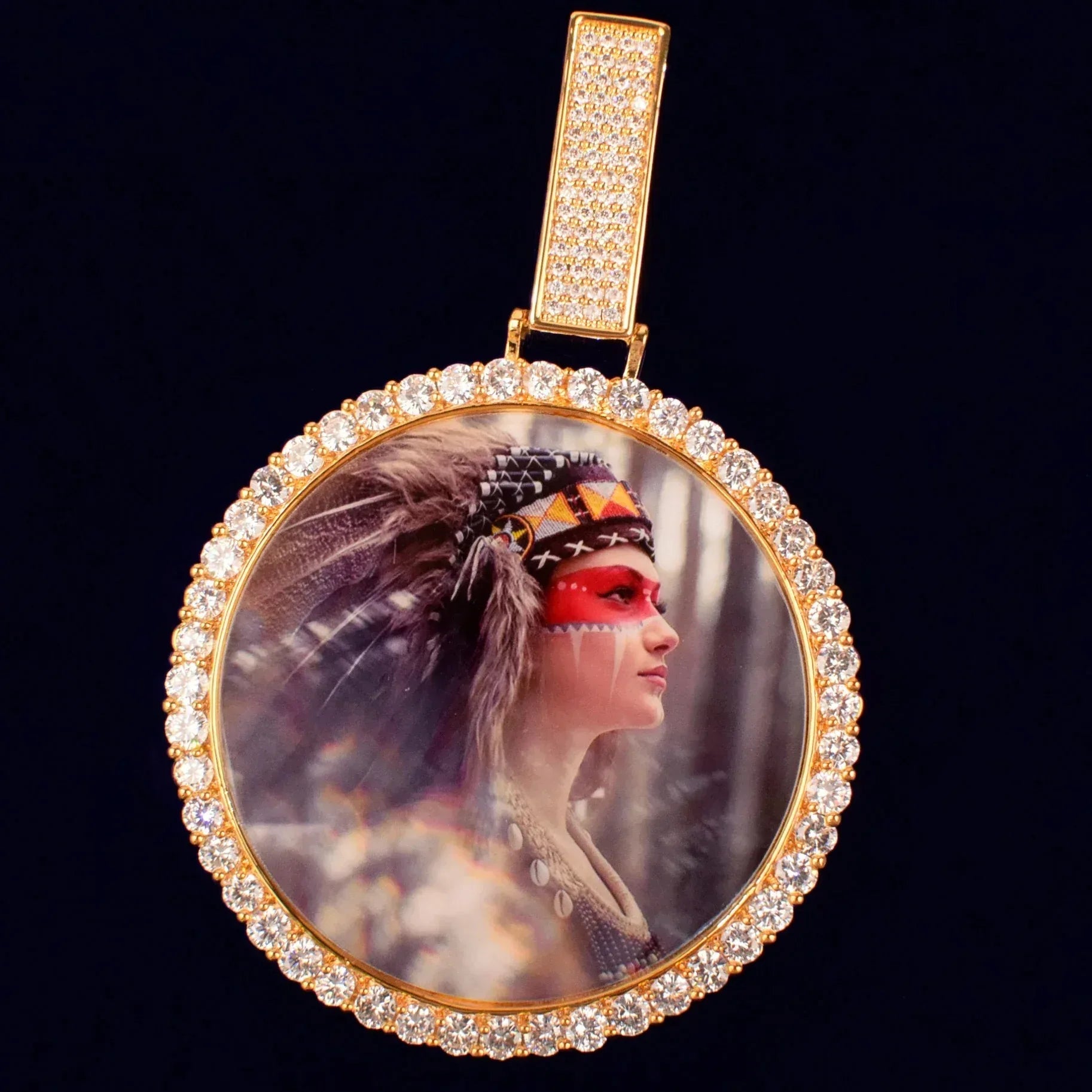 Large Round Epoxy Photo Pendant | Solid CZ Iced Out DIY Custom Hip Hop Necklace - CaratixJewelry