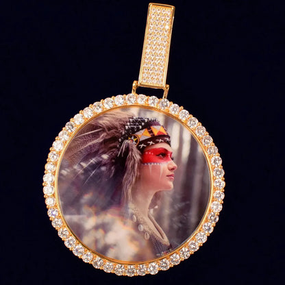 Large Round Epoxy Photo Pendant | Solid CZ Iced Out DIY Custom Hip Hop Necklace - CaratixJewelry
