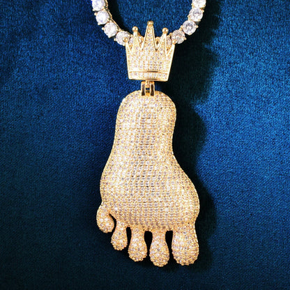 Iced Out Footprint Pendant Necklace | CZ Hip Hop Unisex Trendy Jewelry - CaratixJewelry
