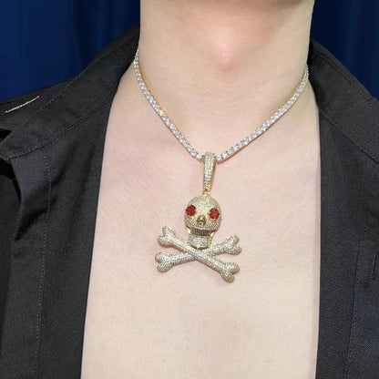 Red-Eye Skull Pendant Necklace | Gold/Silver CZ Hip Hop Men’s Trend Jewelry - CaratixJewelry