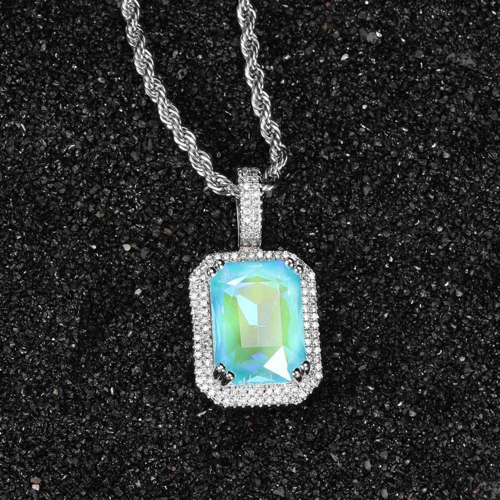 Mocha Fluorescent Square Pendant with Solid Zircon and Colorful Gemstones for Men and Women | Caratix Jewelry - CaratixJewelry