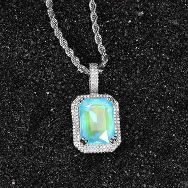 Mocha Fluorescent Square Pendant with Solid Zircon and Colorful Gemstones for Men and Women | Caratix Jewelry - CaratixJewelry