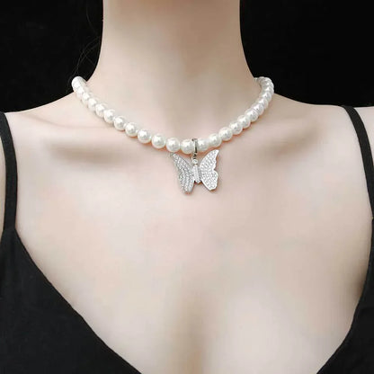 8mm–10mm Pearl Necklace with Cross Butterfly Letter Pendant for Men & Women | Caratix Jewelry - CaratixJewelry