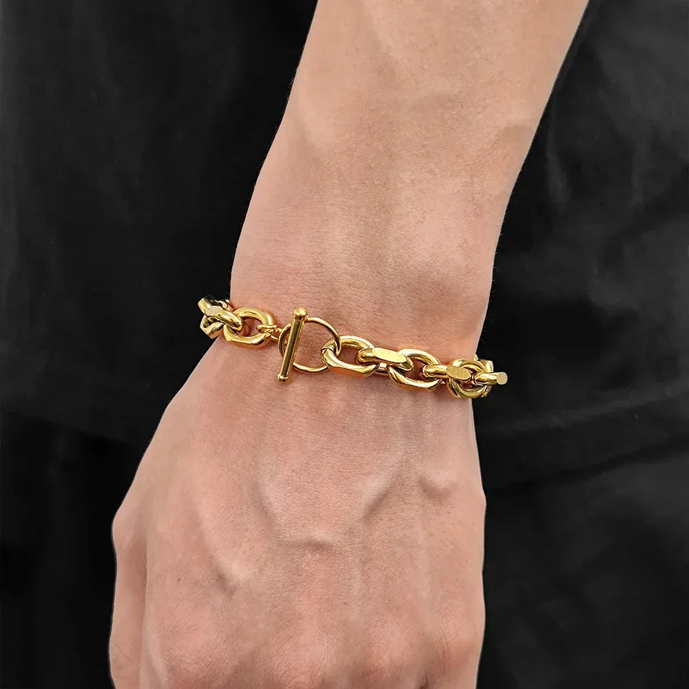 Cross O-Link Stainless Steel Bracelet with Gold Plating for Men | Caratix Jewelry - CaratixJewelry