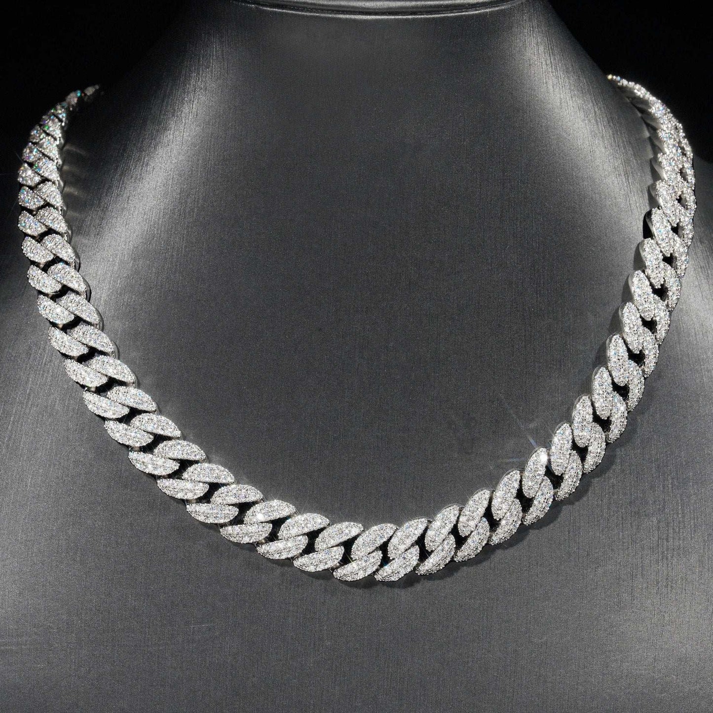 12mm Double-Row Moissanite Cuban Link Necklace | S925 Silver Iced Out Hip Hop Chain - CaratixJewelry