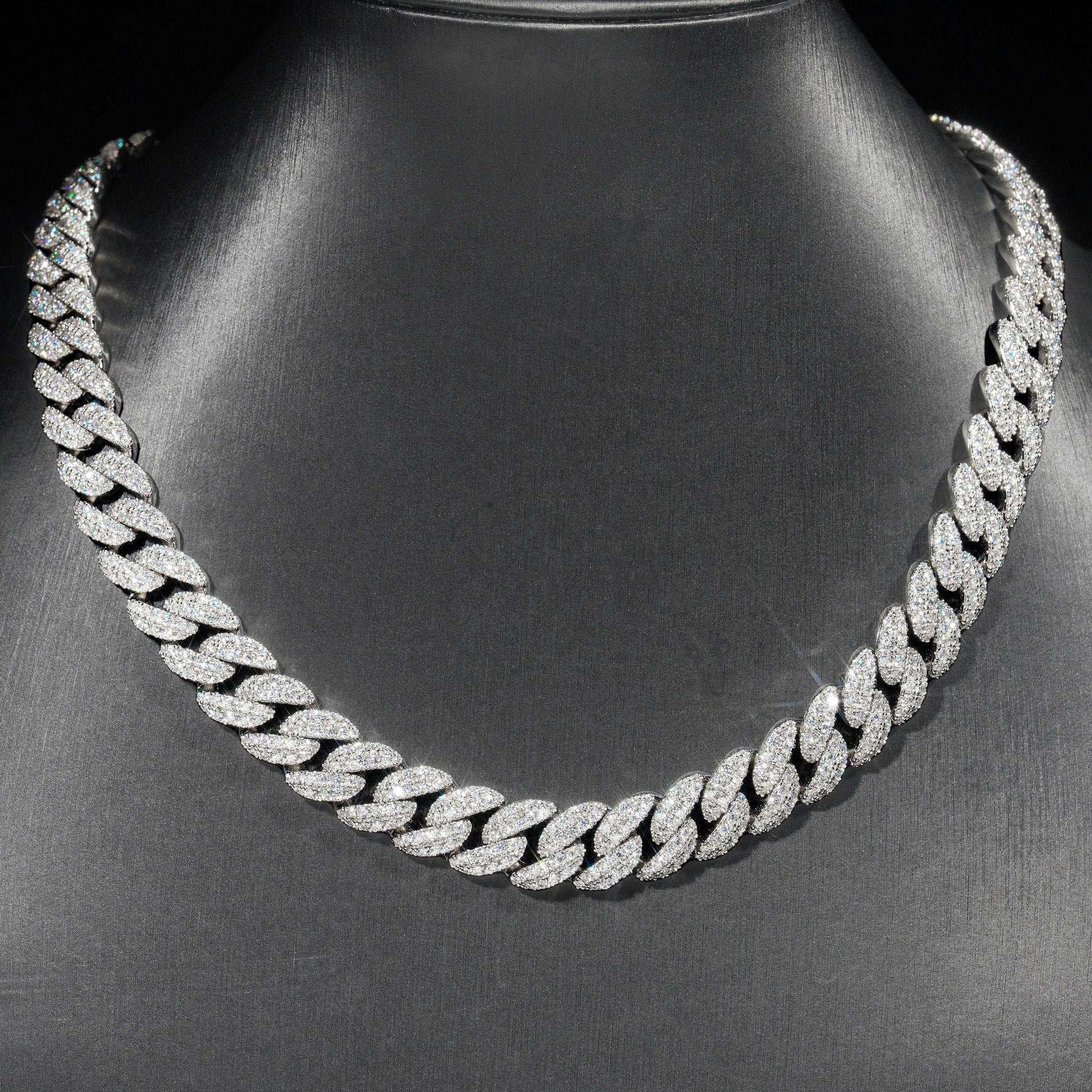 12mm Double-Row Moissanite Cuban Link Necklace | S925 Silver Iced Out Hip Hop Chain - CaratixJewelry