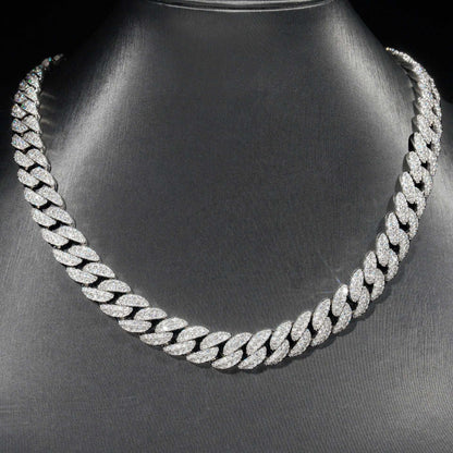 12mm Double-Row Moissanite Cuban Link Necklace | S925 Silver Iced Out Hip Hop Chain - CaratixJewelry