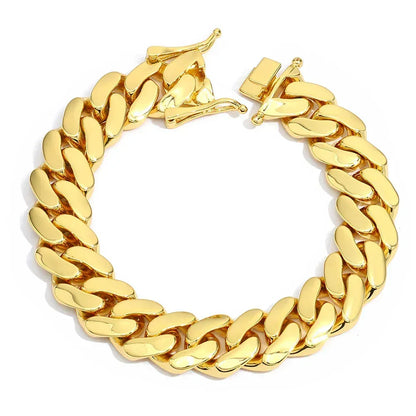 Polished Cuban Link Bracelet with Insert Clasp Hip Hop Jewelry - CaratixJewelry