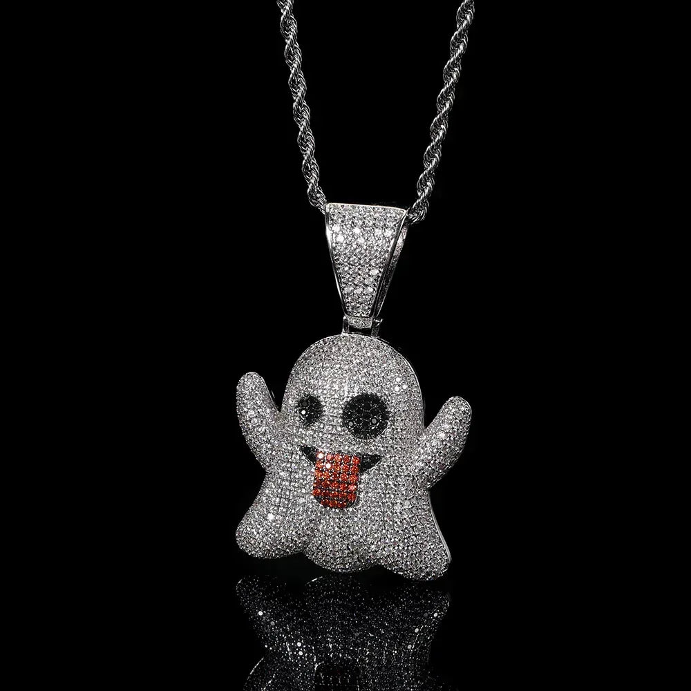 Large Tongue Out Ghost Pendant Necklace with Micro-Pave Zircon for Men | Caratix Jewelry - CaratixJewelry